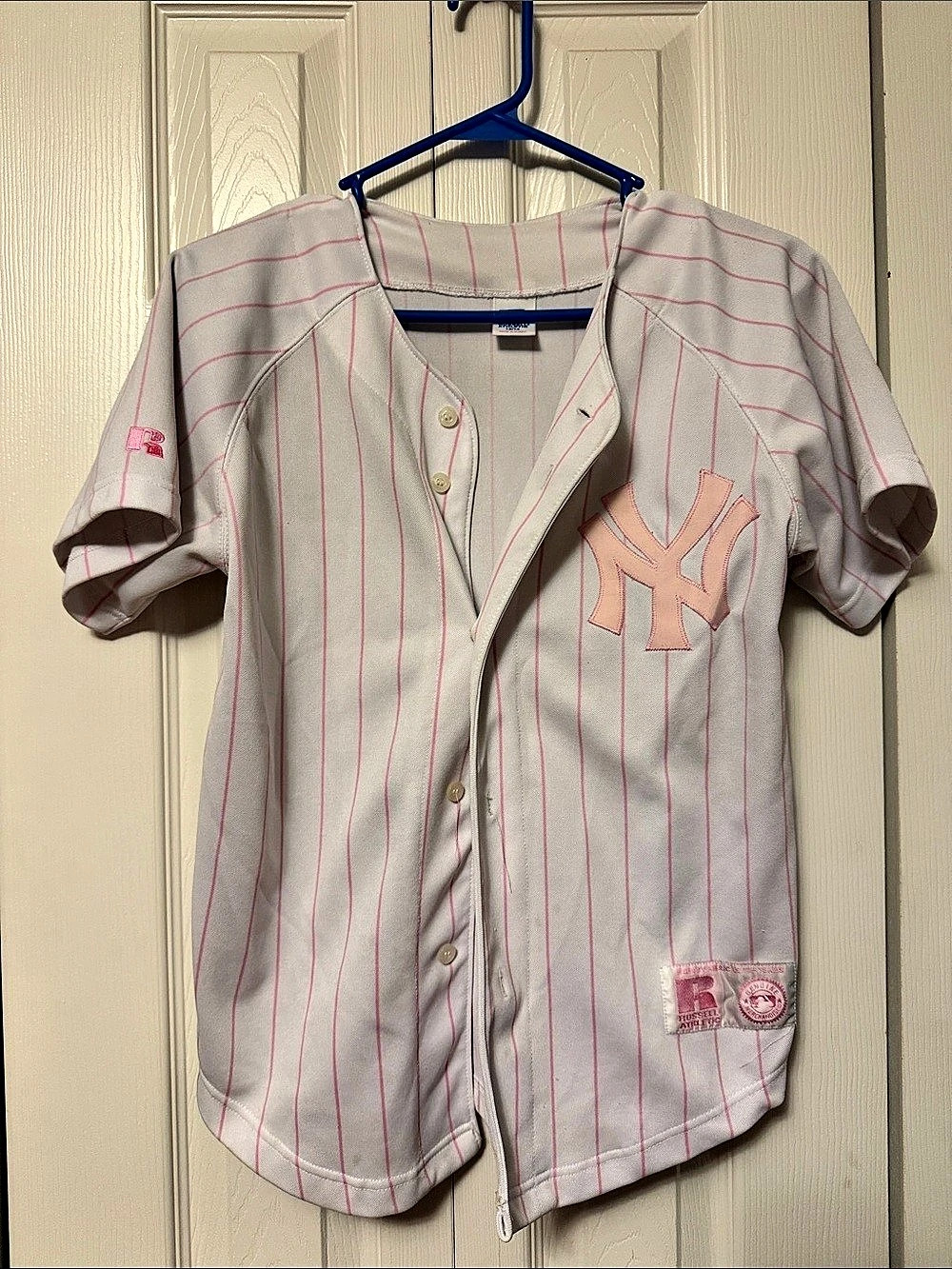Russell Athletic New York Yankees Pink Pinstripe Baseball Jersey
